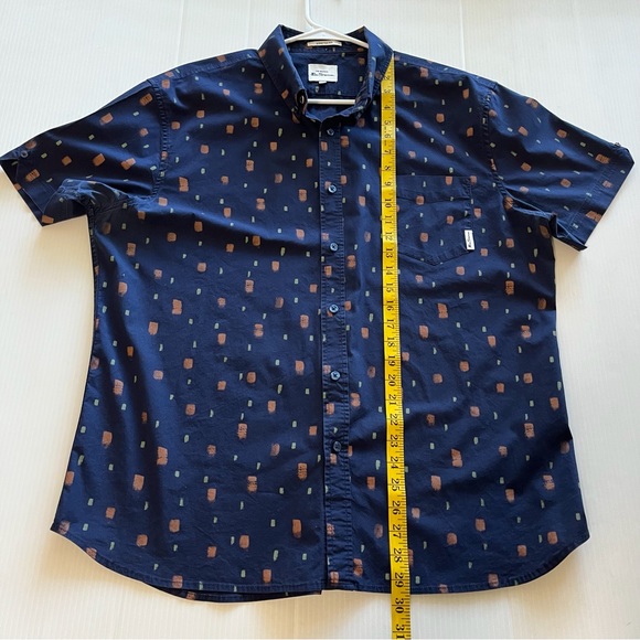 Ben Sherman The Original Stretch Fit Short Sleeve Button Up Blue Brown Shirt XL - Picture 9 of 11